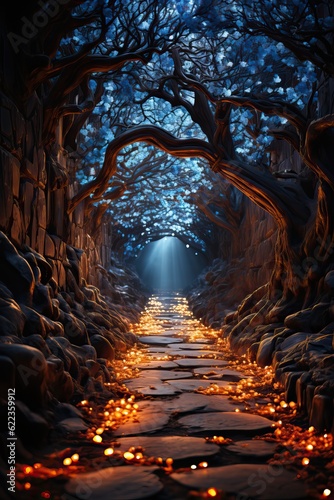 Magic tree tunnel in the fo...