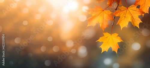 Autumn background with maple leaves, copy space, Generative AI 1