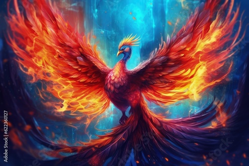 A painting of a bird with orange and red feathers, created with Generative Ai Technology