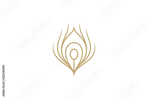 Peacock feather luxury line art logo design