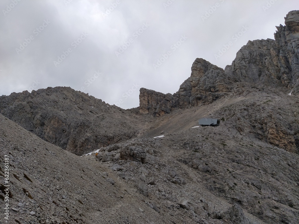 Climb to new bivouac Fanton, Belluno city in Italy