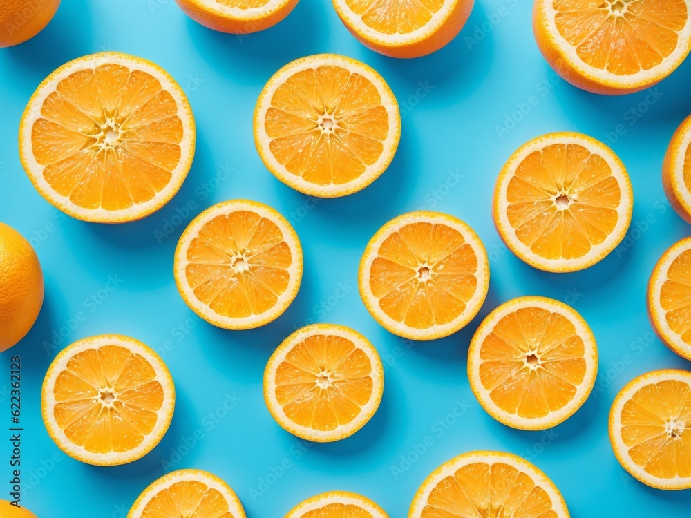 Orange slices on a blue background Orange slices on a blue background