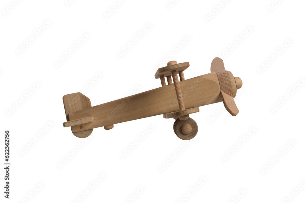 Isolated wooden airplane toy ready to fly Isolated wooden airplane toy ready to fly