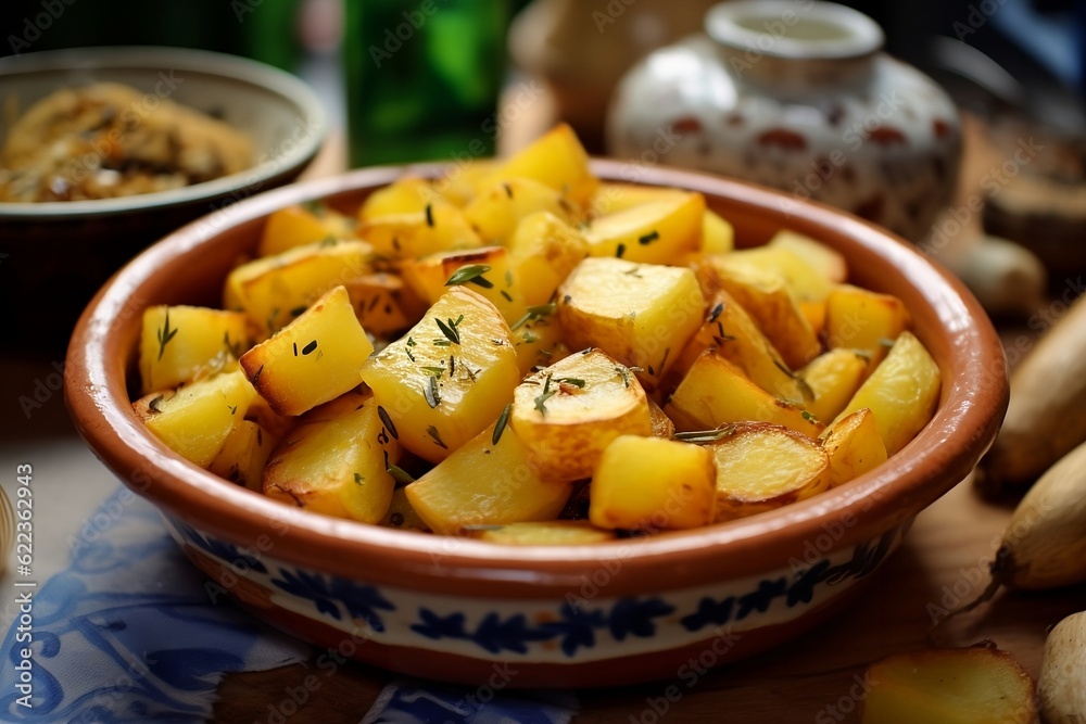 Pieces of fried potatoes in a plate Pieces of fried potatoes in a plate