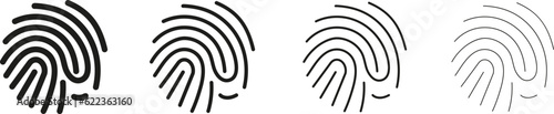 Fingerprint identification set vector. Unique thumb icons and ID lines imprint of finger. Biometric identification.