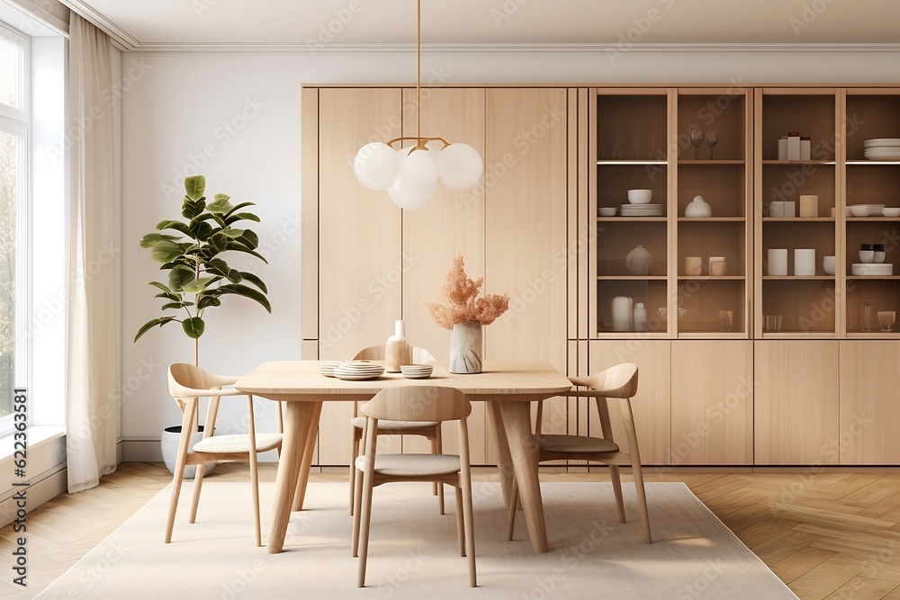 Interior design of a modern Scandinavian dining room Interior design of a modern Scandinavian dining room