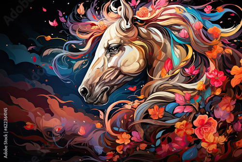 Envision a whimsical floral horse with a mane made of delicate, translucent butterflies in a myriad of colors, Generative Ai