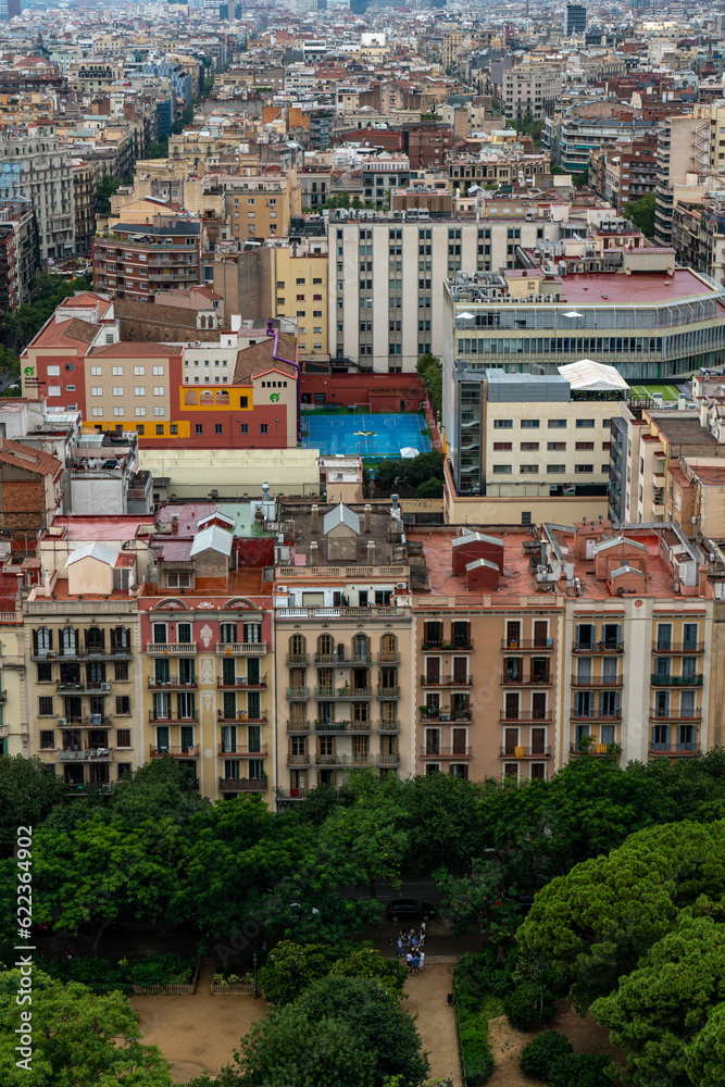 Beautiful city view of Barcelona, Spain from the La Sagrada Familia observation level