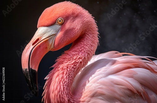 Exquisite Feathers in a Dance of Light, Close Up of a Pink Flamingo Under Backlight, Nature's Golden Ratio, Generative AI