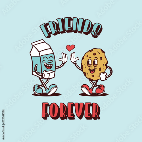 vintage style milk and biscuits character illustration