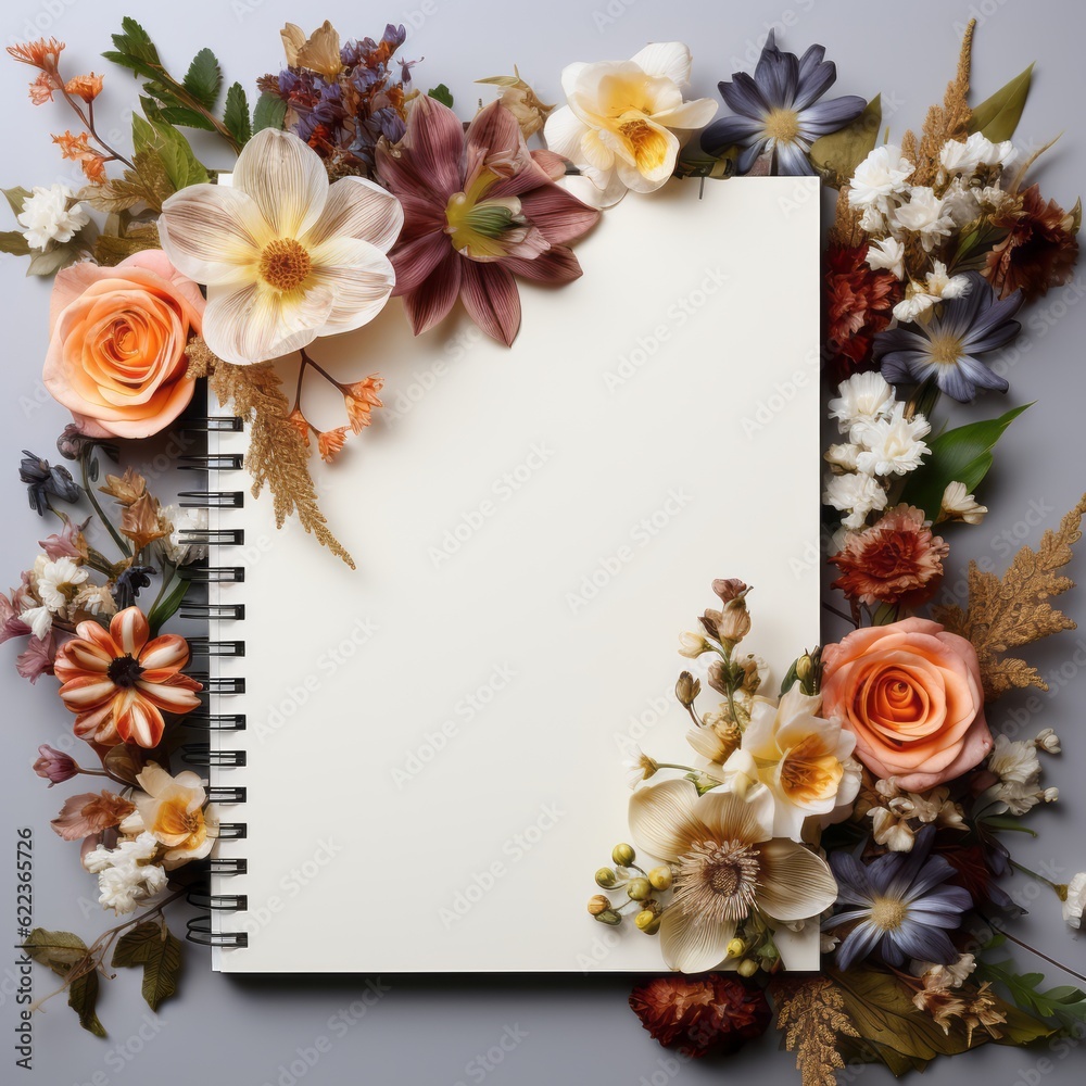 notebook is placed on top of a beautiful flower notebook is placed on top of a beautiful flower
