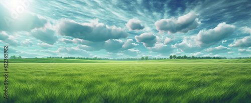 Generative AI  Green grass nature panorama