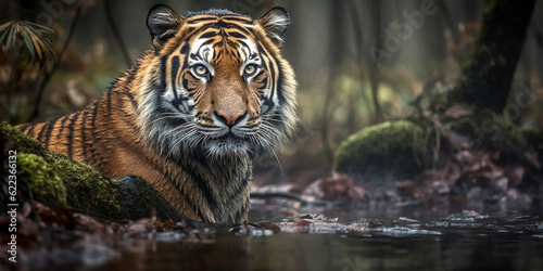 Portrait of a tiger in the wild. Generative AI