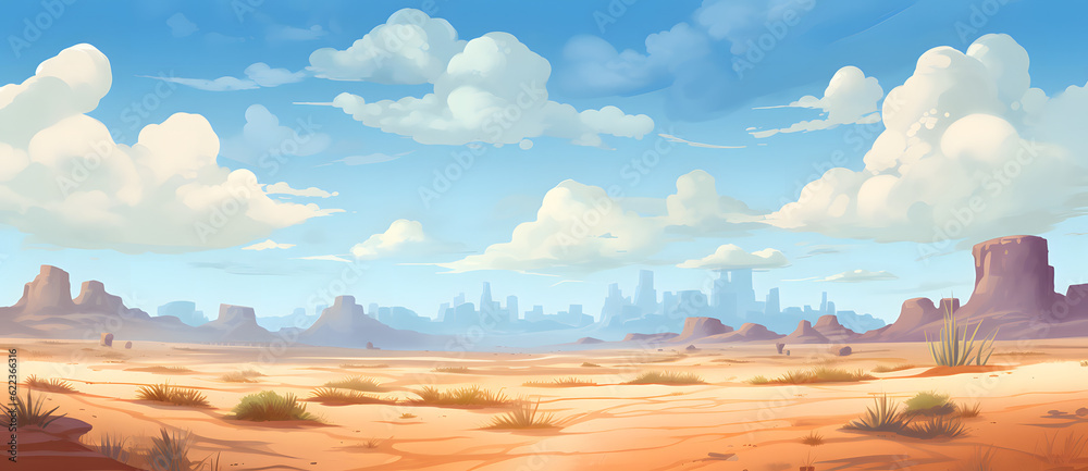 a painting of a desert landscape with clouds in the sky Generated by AI