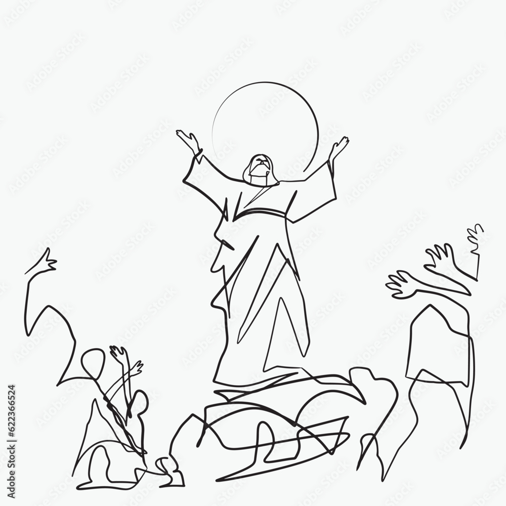 Continuous line drawing of Jesus Christ vector illustration Bible words blessings pray Continuous line drawing of Jesus Christ vector illustration Bible words blessings pray