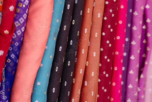 indian colorful fabric background,material for clothes photo