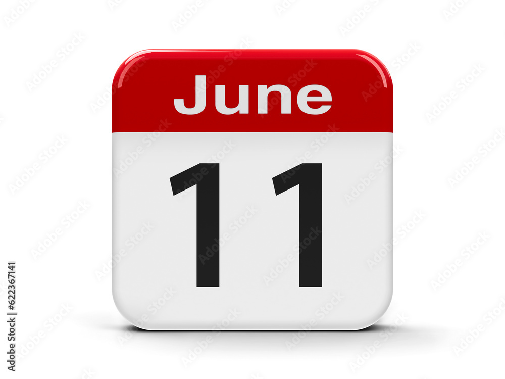 Calendar web button - The Eleventh of June, three-dimensional rendering, 3D illustration Calendar web button - The Eleventh of June, three-dimensional rendering, 3D illustration