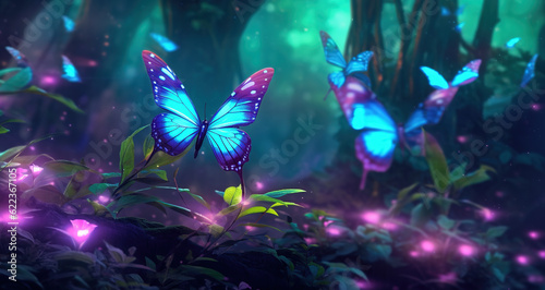 Generative AI  meadow with flowers Wild nature landscape and butterfly