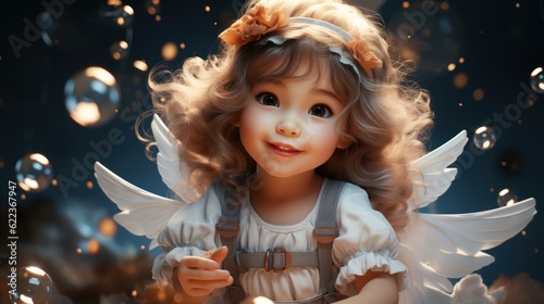 portrait fun little girl angel with wings,angel with wings, ai generative