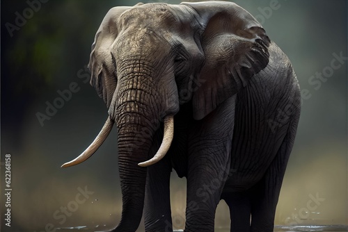 AI generated illustration of A majestic elephant strides through a body of water