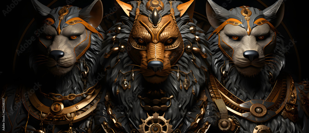 3d rendering of two cats in armor and gold accents Generated by AI