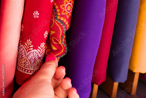 indian colorful fabric background,material for clothes photo