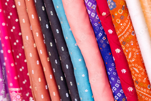 indian colorful fabric background,material for clothes photo