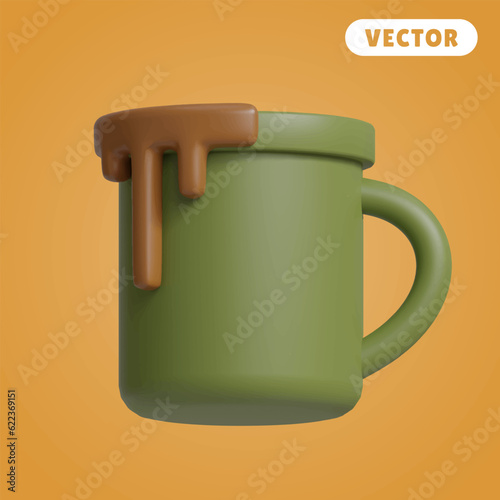 coffee mug 3D vector icon set, on orange background