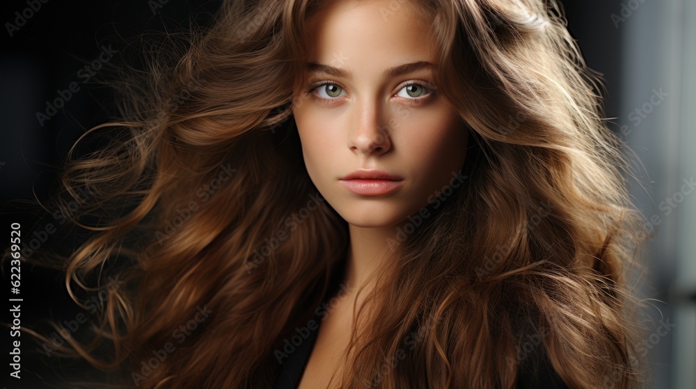 Obraz premium portrait of a young beauty girl with long hair, ai generative