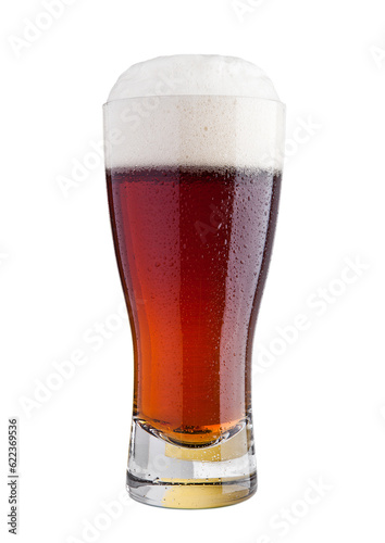 Photographie Glass of brown ale beer with foam isolated on white background