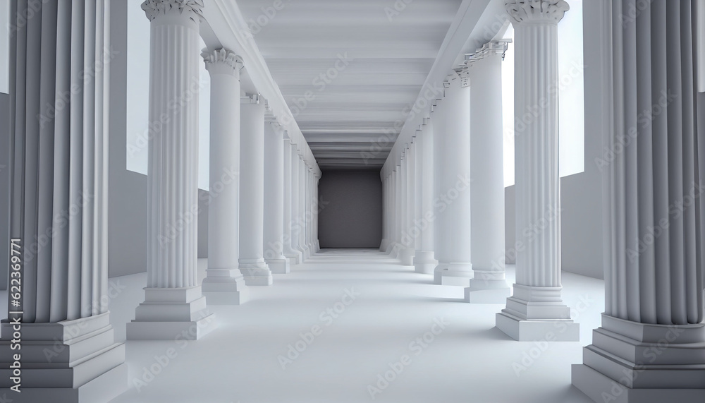 Fototapeta premium 3d rendering white corridor pillars background render Ai generated image