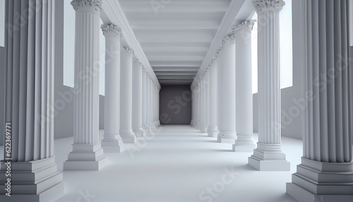 Foto 3d rendering white corridor pillars background render Ai generated image