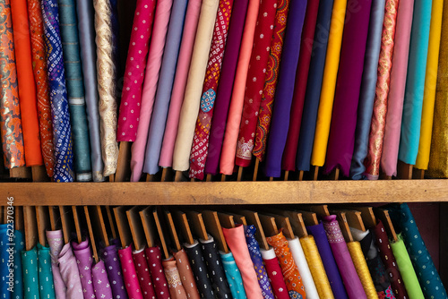 indian colorful fabric background,material for clothes photo