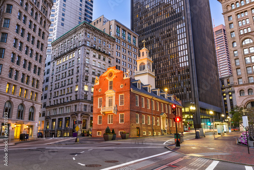Boston, Massachusetts, USA cityscape at the Old State House.