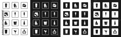 Set Street signboard with Bar, Glass of champagne, whiskey, beer, Cocktail shaker, Champagne bottle and Alcohol drink Rum icon. Vector