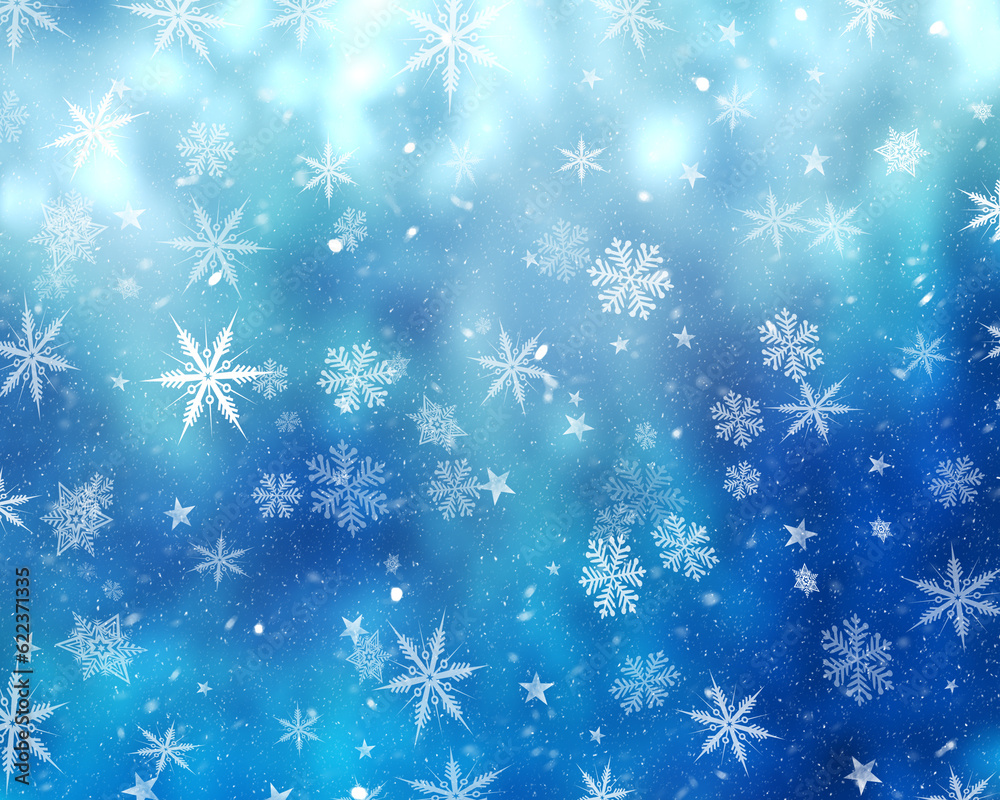 Christmas background of snowflakes and stars