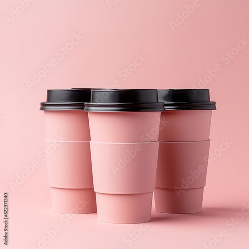 Pastel plastic cup of coffee, mockup design. Generative ai
