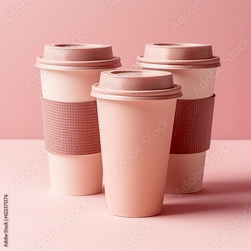 Pastel plastic cup of coffee, mockup design. Generative ai