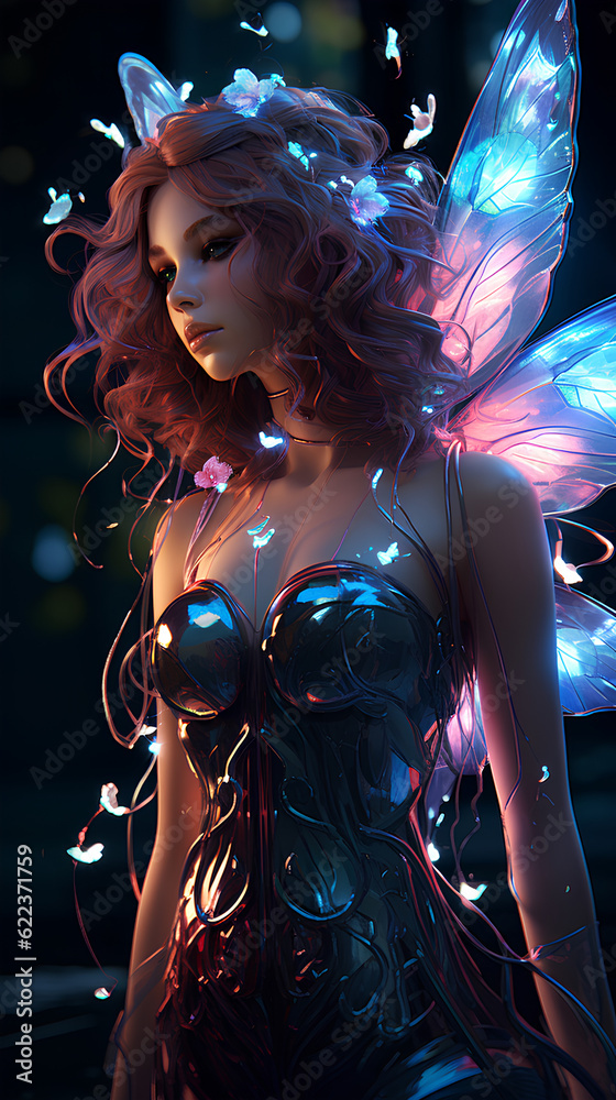Fototapeta premium Fairy Girl Neon City V2