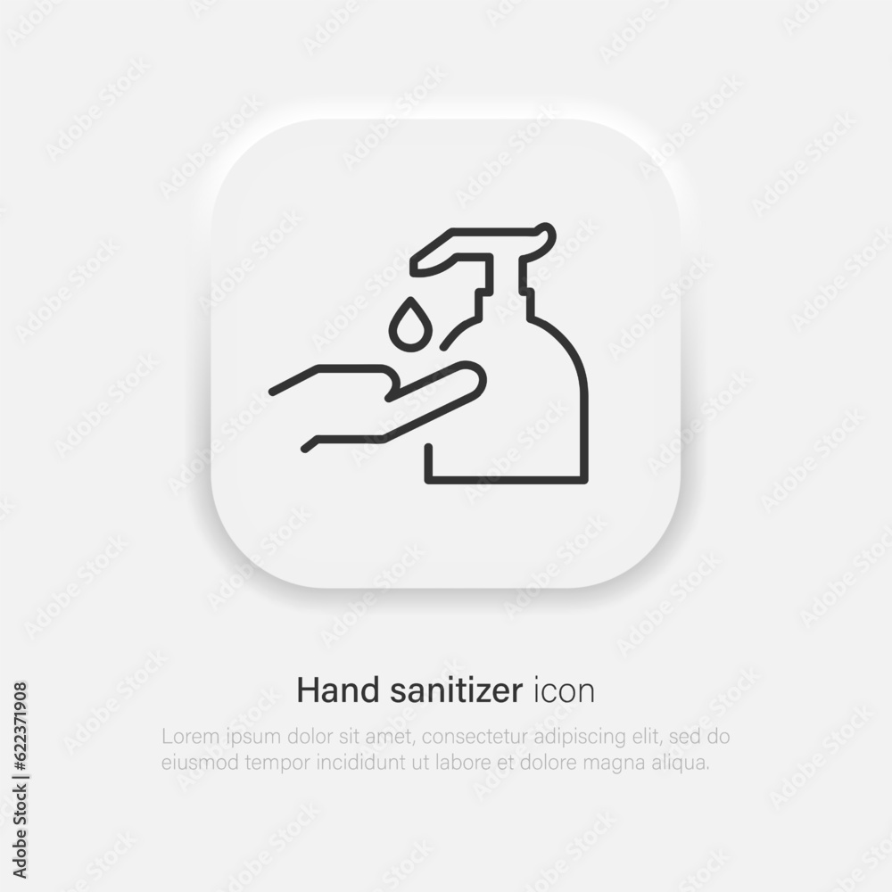 Washing hand with sanitizer liquid soap vector line icon. Hand disinfection symbol. Vector EPS 10 Washing hand with sanitizer liquid soap vector line icon. Hand disinfection symbol. Vector EPS 10