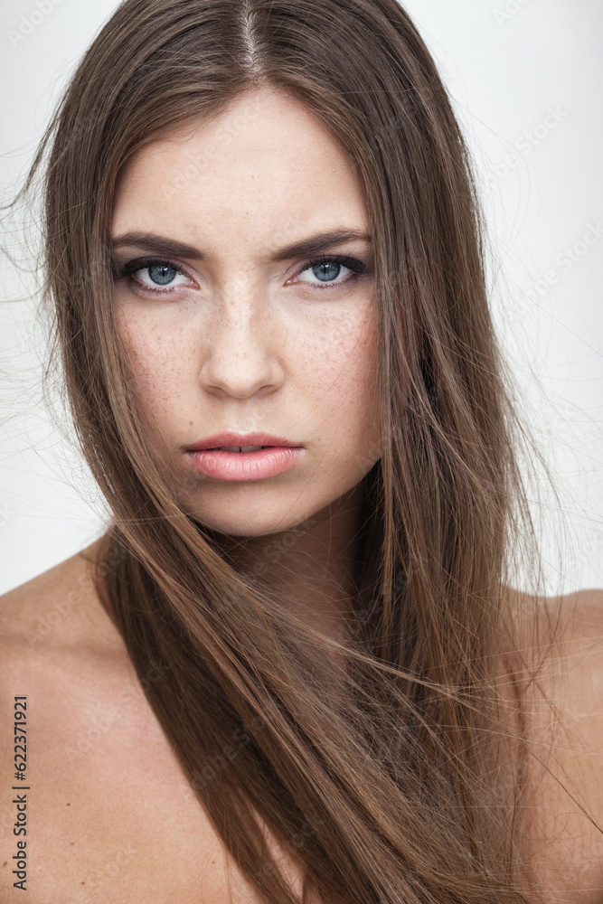 strong facial expression concept - young woman portrait with resentful negative grimace on her face strong facial expression concept - young woman portrait with resentful negative grimace on her face