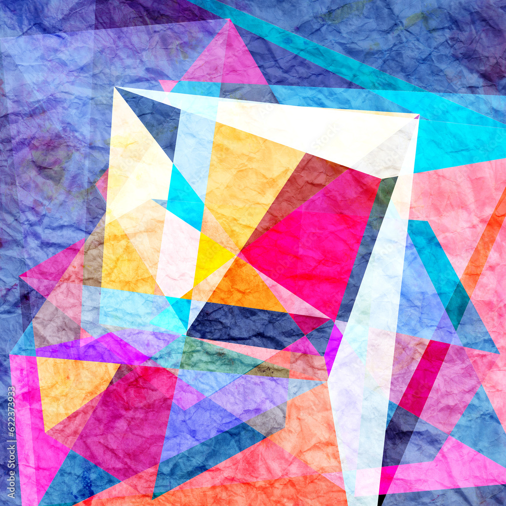 Fototapeta premium Abstract colorful watercolor background with different geometric elements