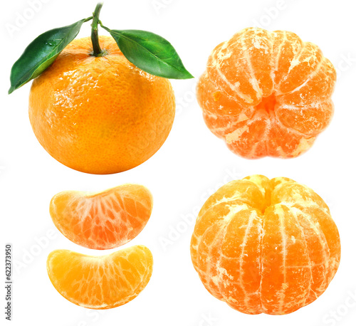 Photo group of bright tangerine isolated on a white background