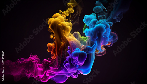 Abstract colorful, multicolored smoke spreading, bright background for advertising or design, wallpaper for gadget. Neon lighted smoke texture, blowing clouds Ai generated image