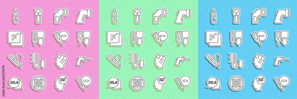 Set line Medical thermometer, Digital, Fahrenheit, and icon. Vector Set line Medical thermometer, Digital, Fahrenheit, and icon. Vector