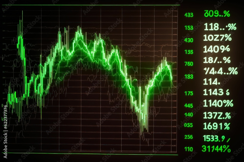 Fototapeta premium AI generated illustration of green economic Stock market trading graph figures background