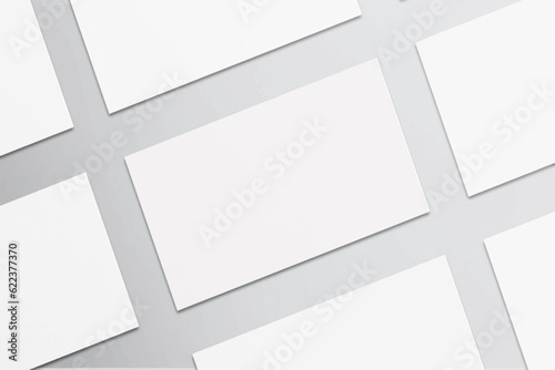 Minimal and elegant realistic Business Card Mockup with shadow overlay. Blank white and gray Business Card Mockup isolated background. 3D Vector Illustration.