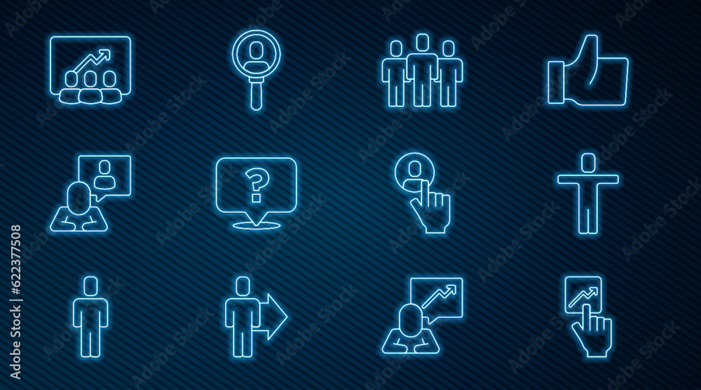 Set line Team leader, Head hunting, Users group, Question mark, Project team base, and Search people icon. Vector Set line Team leader, Head hunting, Users group, Question mark, Project team base, and Search people icon. Vector