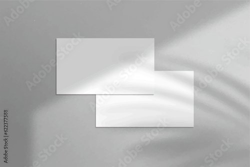 Minimal and elegant realistic Business Card Mockup with shadow overlay. Blank white and gray Business Card Mockup isolated background. 3D Vector Illustration.