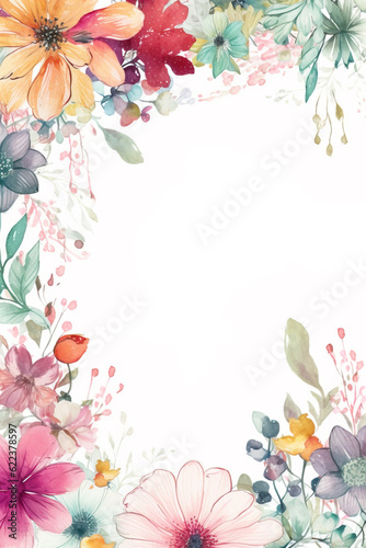 Watercolor floral border design  Generative AI Illustration